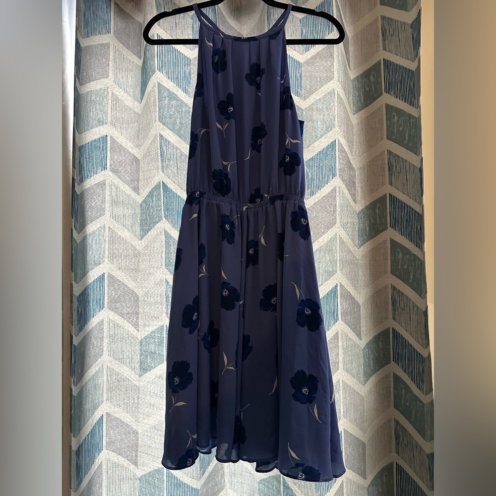 Banana Republic Blue Floral Halter Fit & Flare Dress XS Sleeveless RN54023